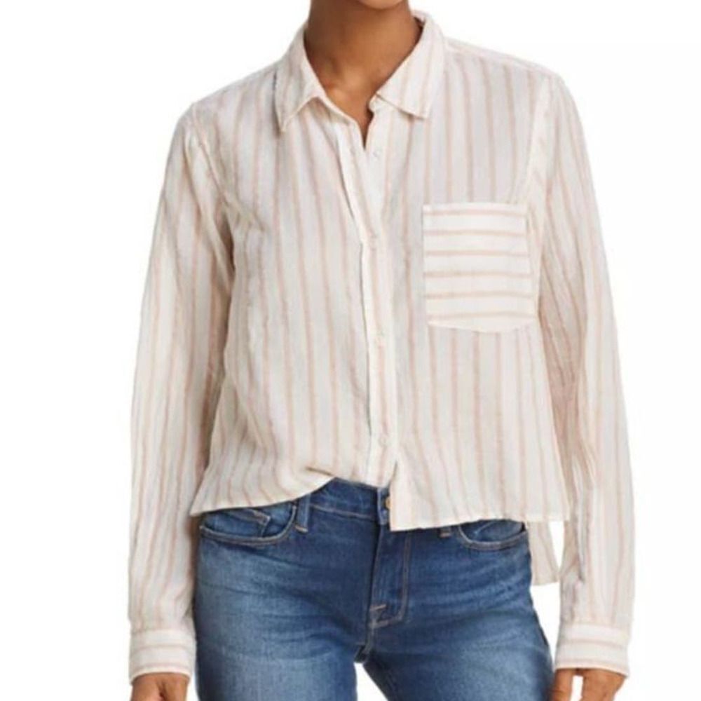 CURRENT/ELLIOT Women's The Georgia Striped Lightweight Shirt White/Pink Size 0